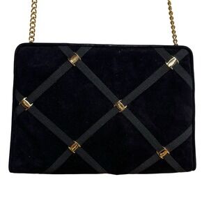 Salvatore Ferragamo Vara Soft Jeweled Studs Quilted Suede‎ Medium Shoulder Bag